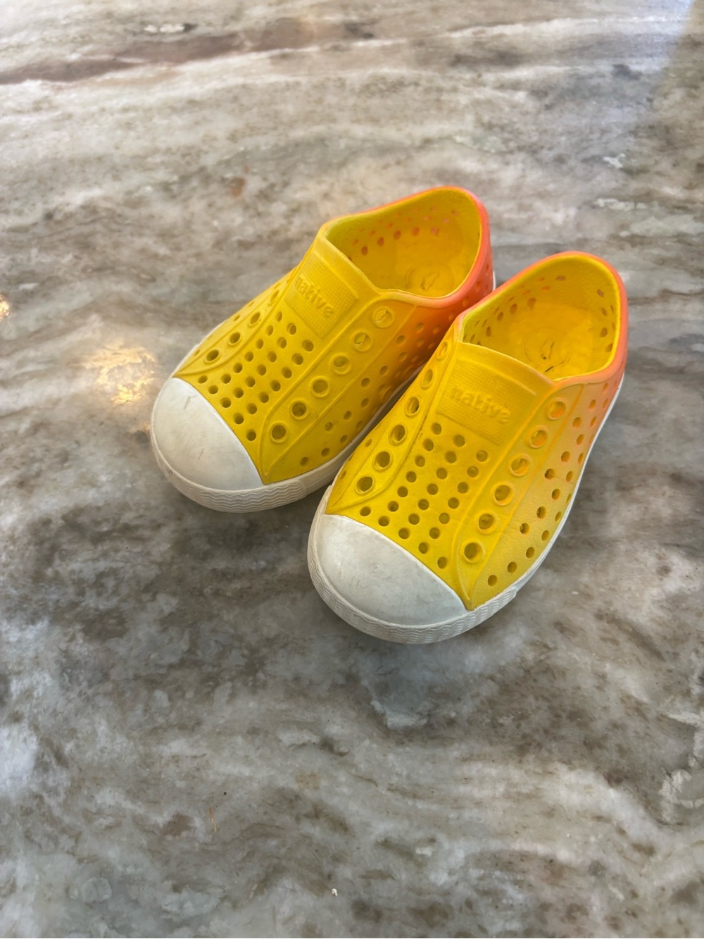 NATIVE - Jefferson Slip-On Kids Shoes in Yellow with orange